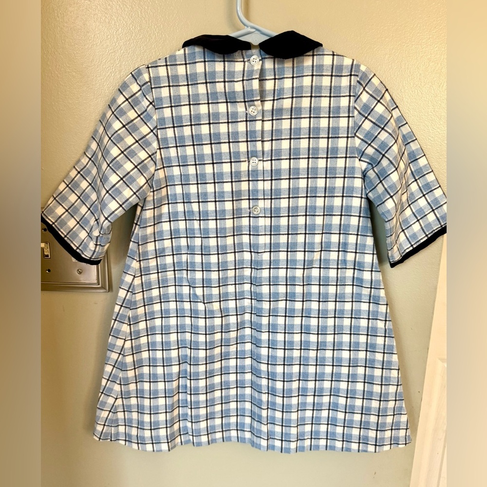 Bella Bliss Plaid Dress Girl’s 5 Blue White XS S LS Cotton Pleated A-Line Checks - Picture 3 of 7